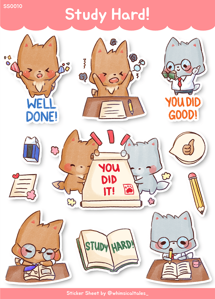 Study hard with the foxes | Sticker Sheet
