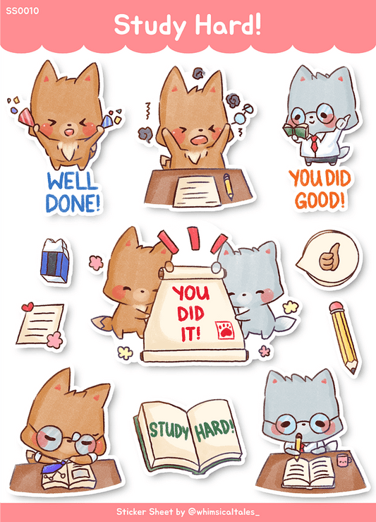 Study hard with the foxes | Sticker Sheet